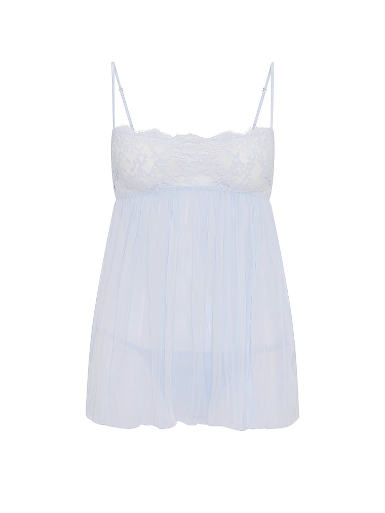 Dare to Dream Lace Pleated Babydoll Set - Belle Blue