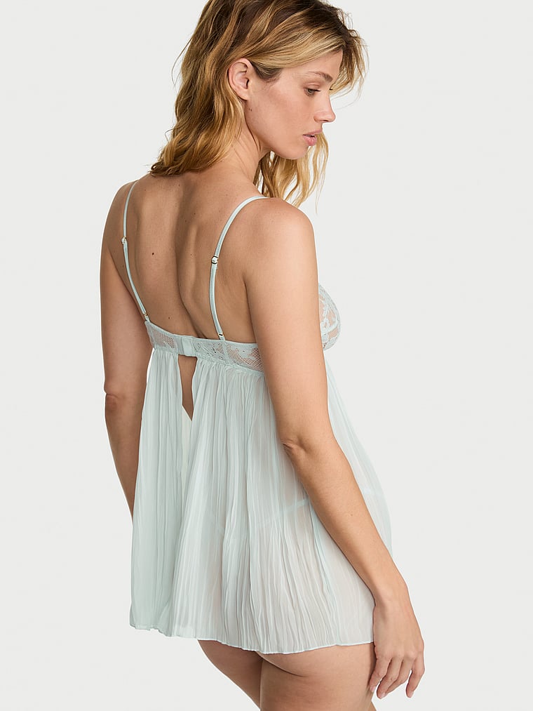 Dare to Dream Lace Pleated Babydoll Set - Blue Bliss