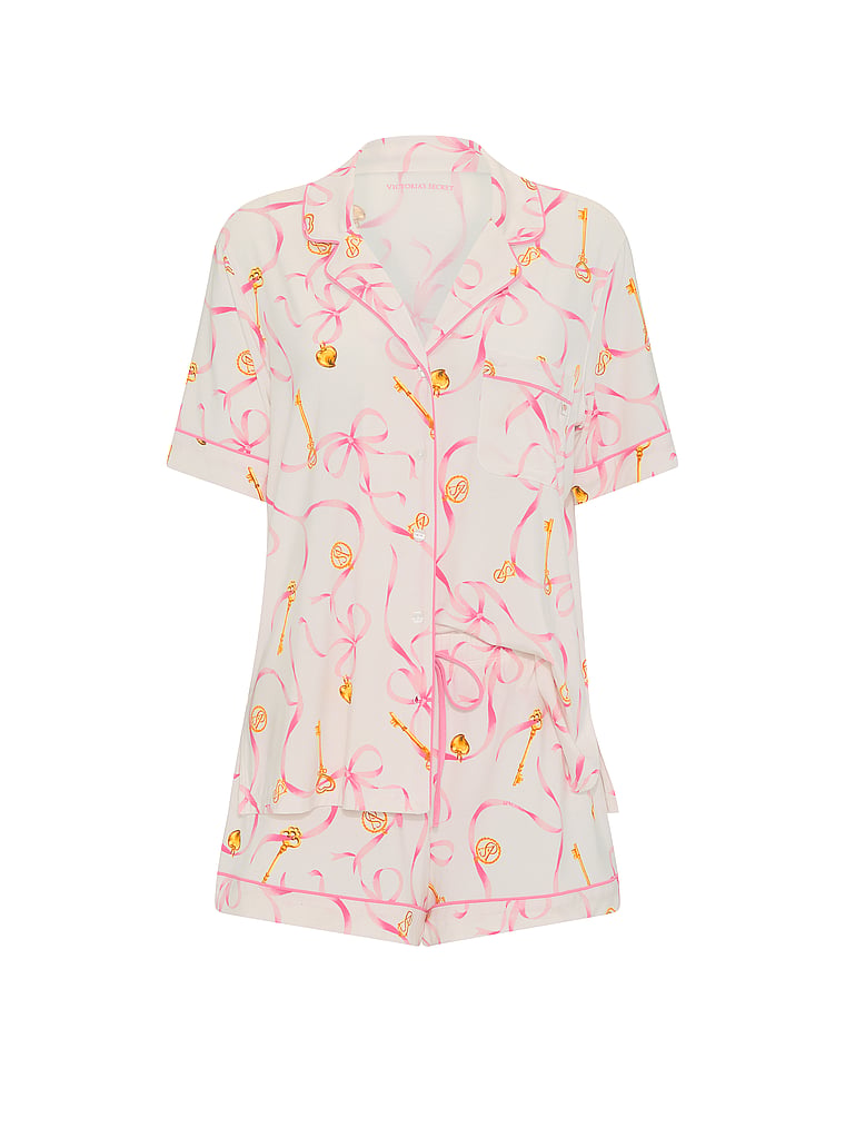 SoSoft™ Modal Short Pajama Set - Vs White Key Bow Print