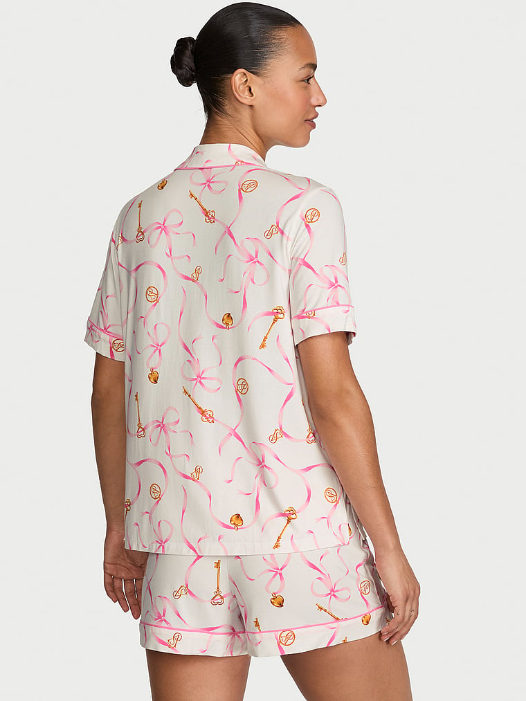 SoSoft™ Modal Short Pajama Set - Vs White Key Bow Print