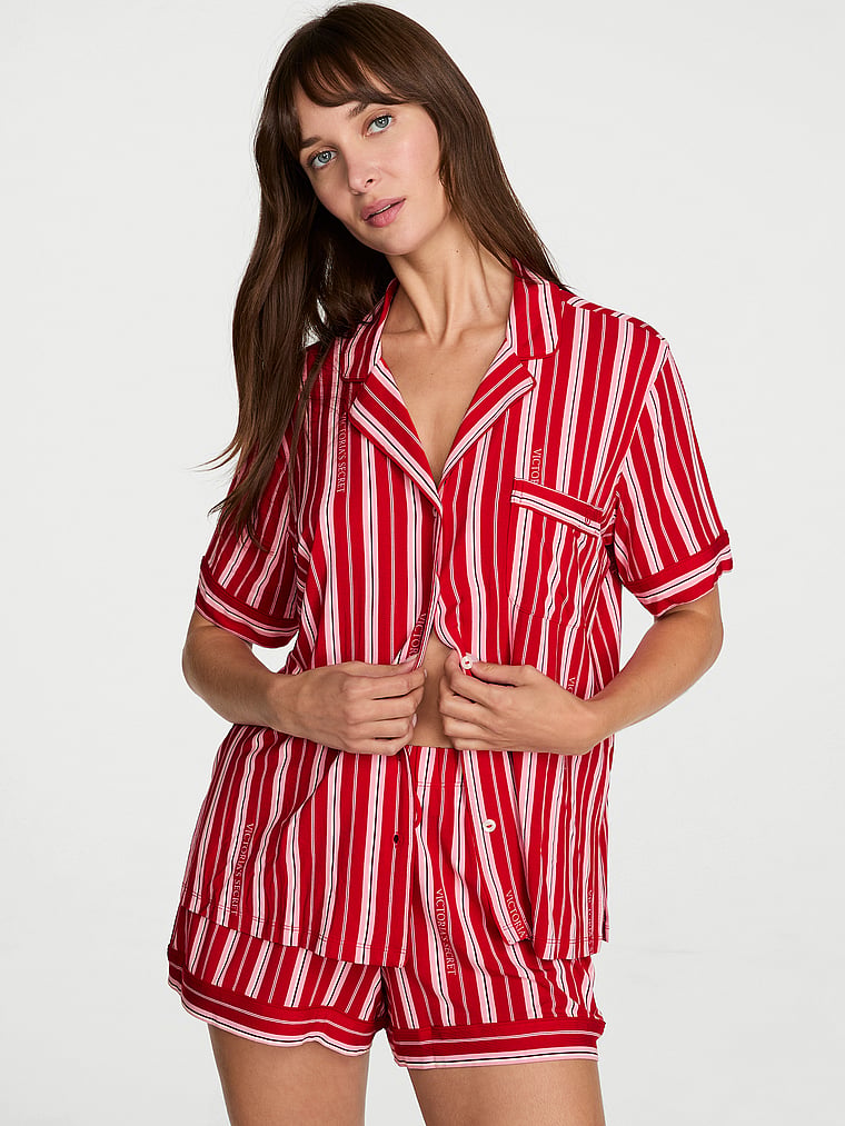 SoSoft™ Modal Short Pajama Set - Lipstick Candy Cane Stripes