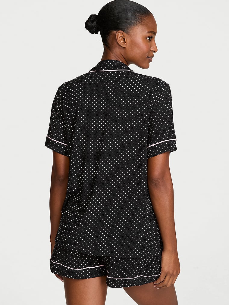 SoSoft™ Modal Short Pajama Set - Black & Pink Dots