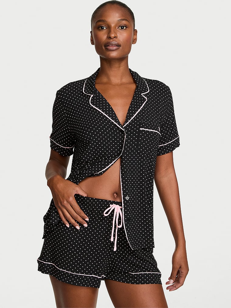 SoSoft™ Modal Short Pajama Set - Black & Pink Dots