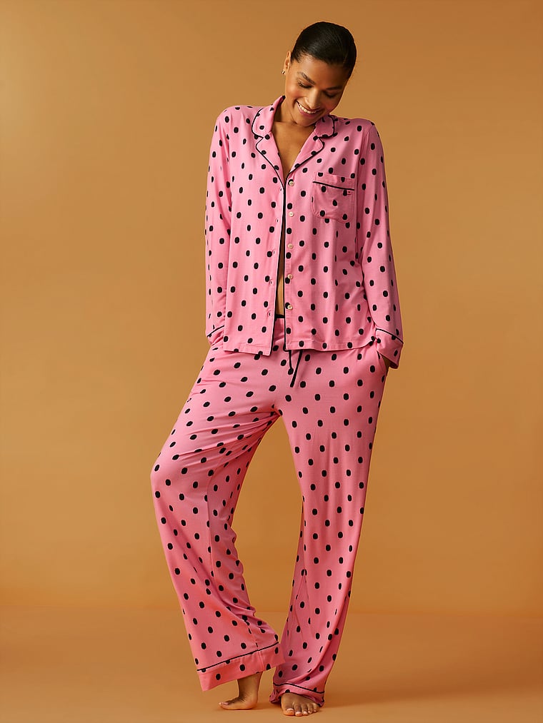 SoSoft™ Modal Long Pajama Set - Sexy Little Pink Ikat Dots