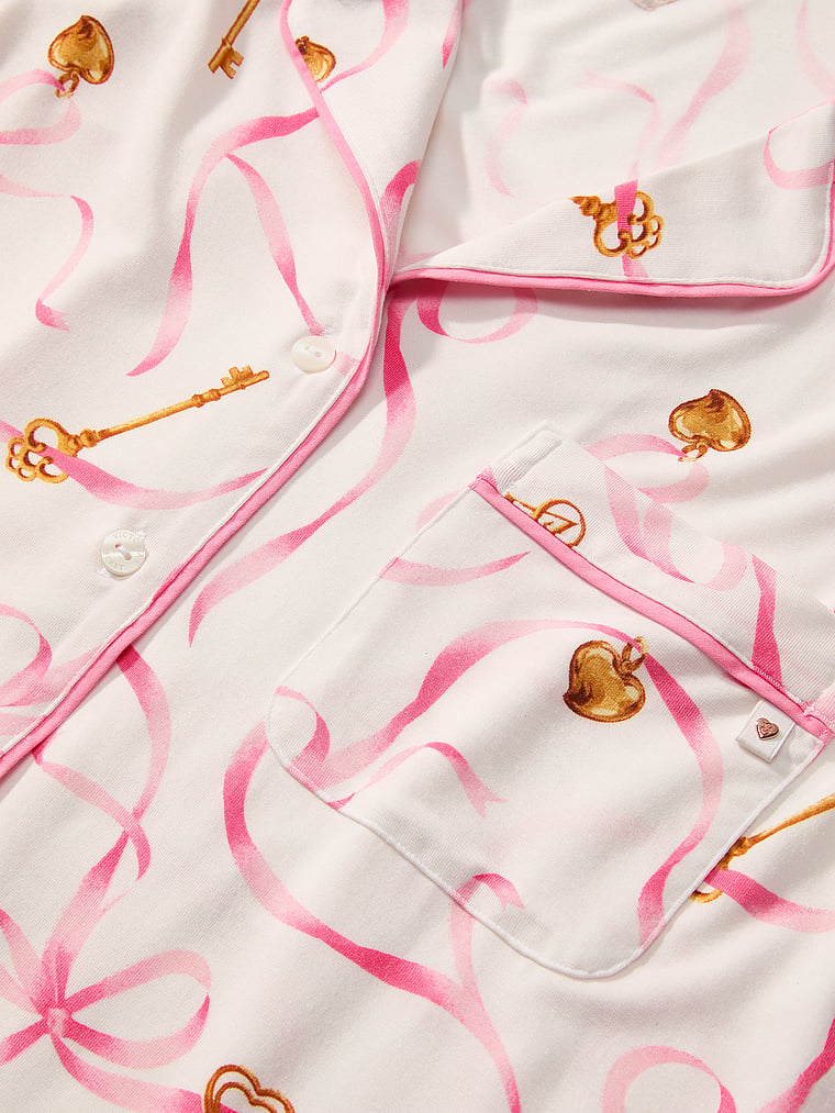 SoSoft™ Modal Long Pajama Set - Vs White Key Bow Print
