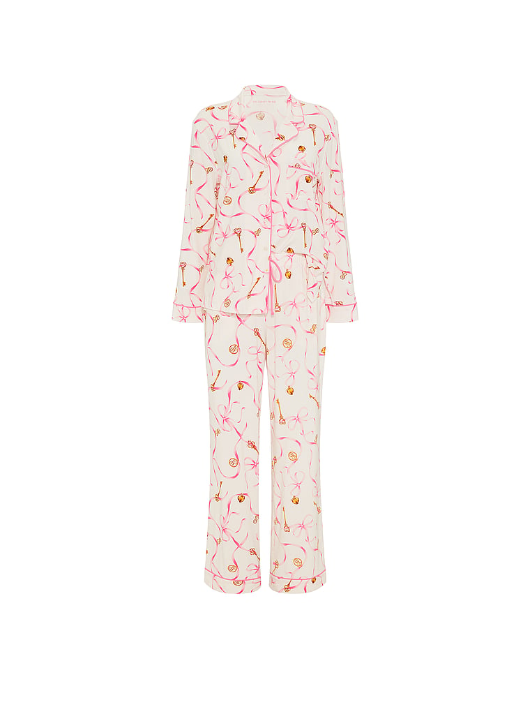 SoSoft™ Modal Long Pajama Set - Vs White Key Bow Print