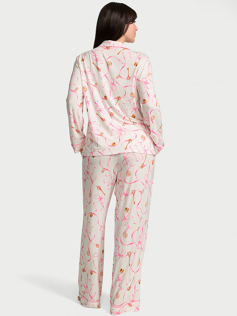 SoSoft™ Modal Long Pajama Set - Vs White Key Bow Print