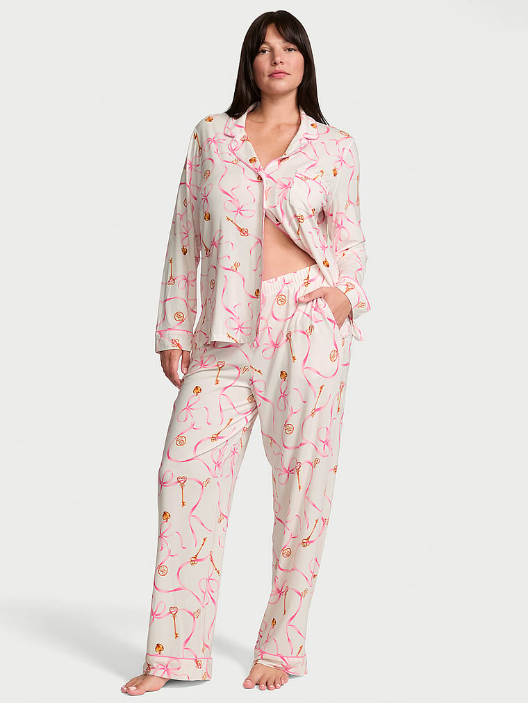 SoSoft™ Modal Long Pajama Set - Vs White Key Bow Print