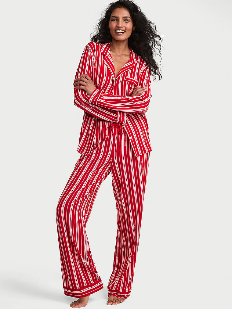SoSoft™ Modal Long Pajama Set - Lipstick Candy Cane Stripes