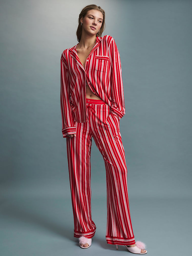 SoSoft™ Modal Long Pajama Set - Lipstick Candy Cane Stripes