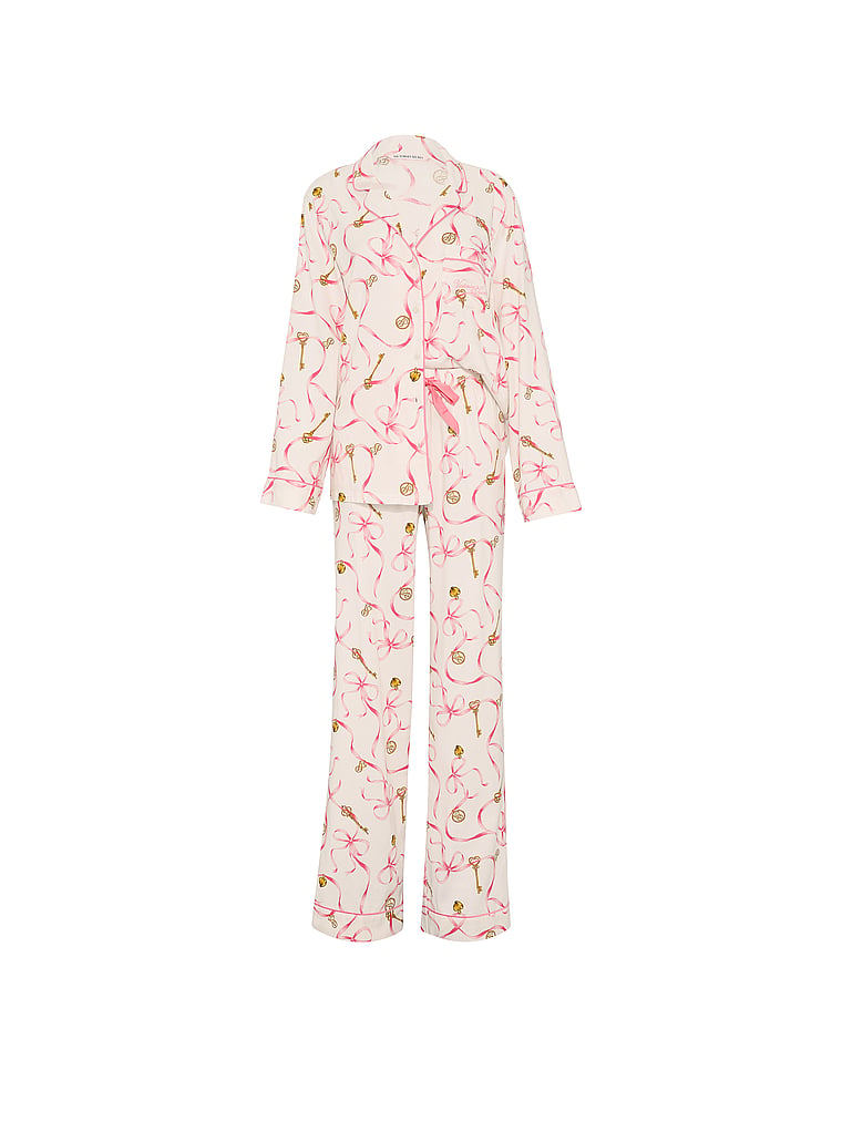 CozyFlannel™ Long Pajama Set - White Key Ribbons