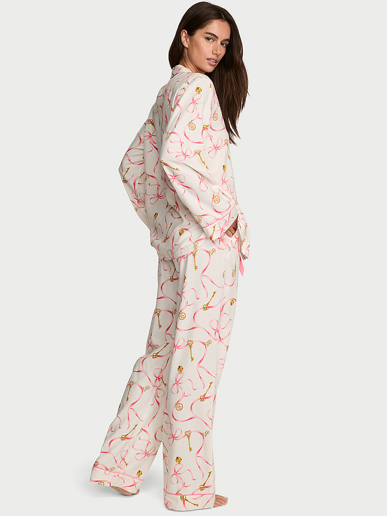 CozyFlannel™ Long Pajama Set - White Key Ribbons