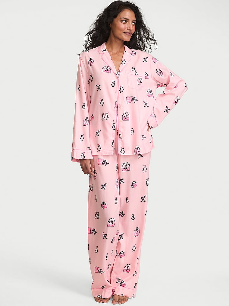CozyFlannel™ Long Pajama Set - Pink Penguins