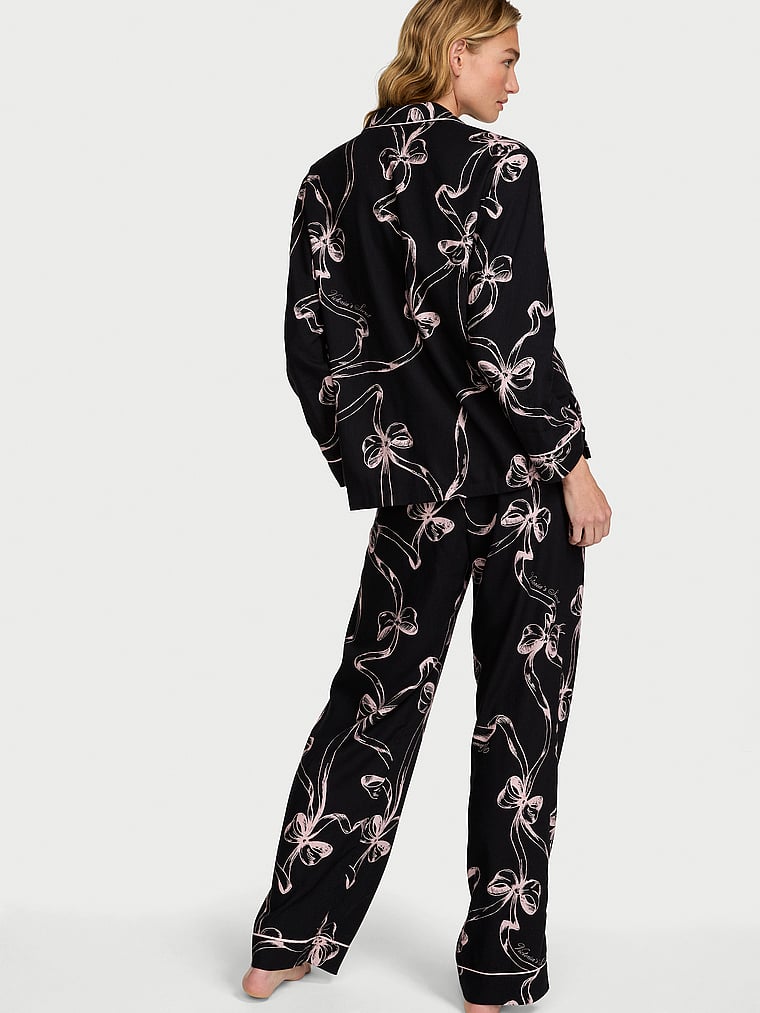 CozyFlannel™ Long Pajama Set - Black Bows