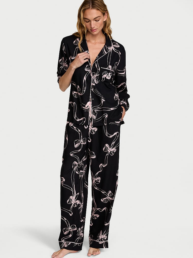 CozyFlannel™ Long Pajama Set - Black Bows
