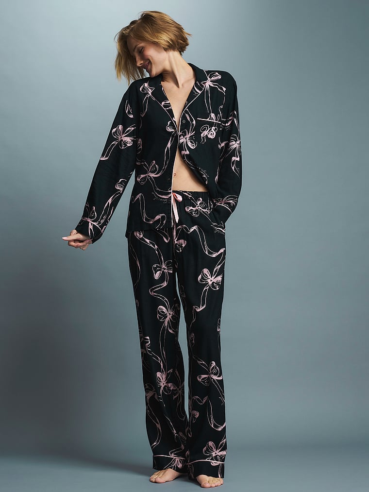 CozyFlannel™ Long Pajama Set - Black Bows