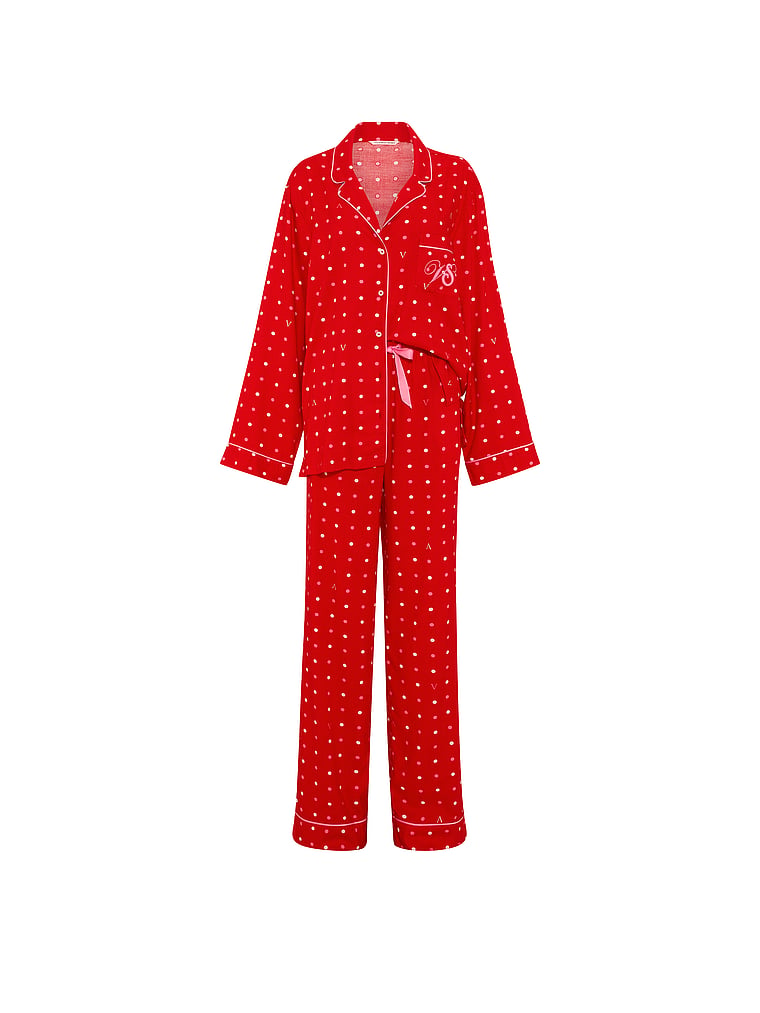 CozyFlannel™ Long Pajama Set - Lipstick Dots
