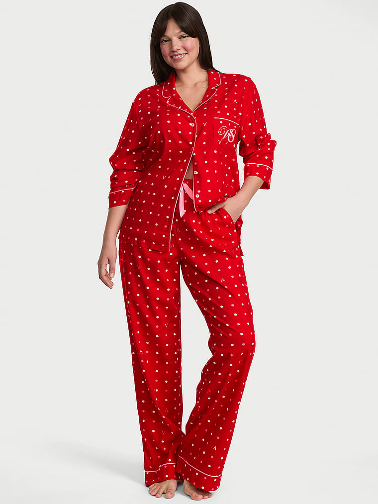 CozyFlannel™ Long Pajama Set - Lipstick Dots