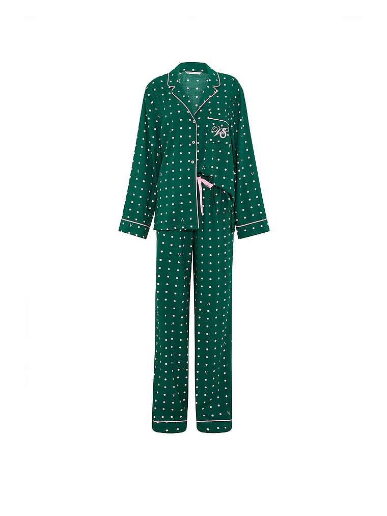 CozyFlannel™ Long Pajama Set - Green Dots