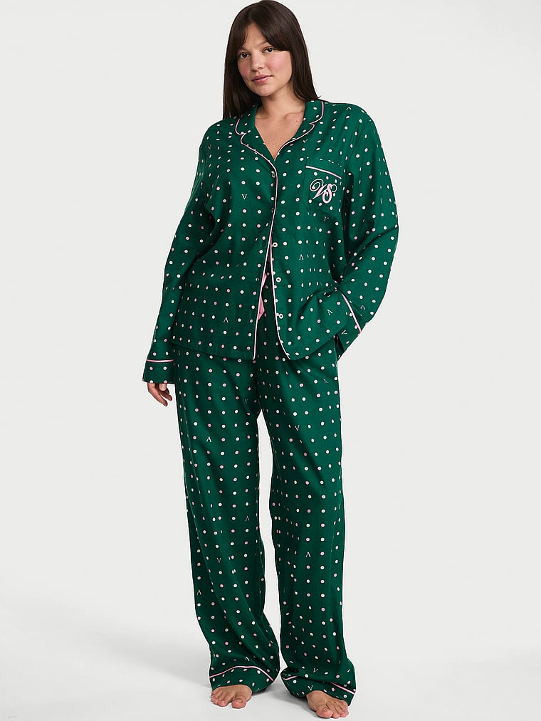 CozyFlannel™ Long Pajama Set - Green Dots