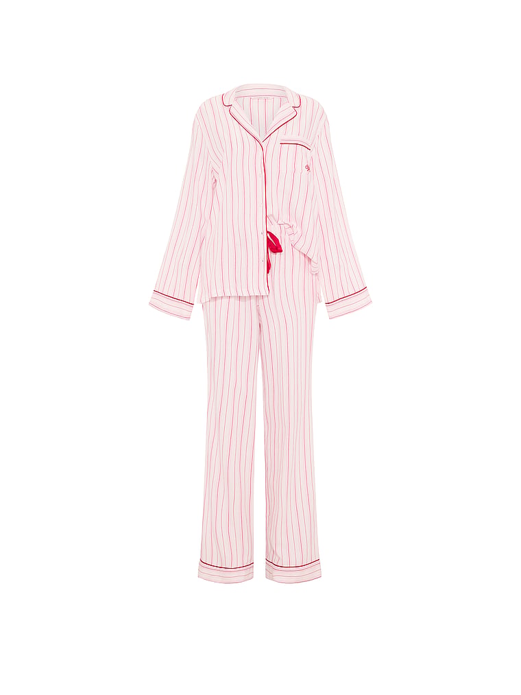 CozyFlannel™ Long Pajama Set - White Candy Cane Stripes