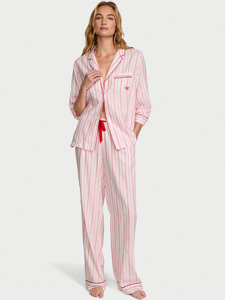 CozyFlannel™ Long Pajama Set - White Candy Cane Stripes