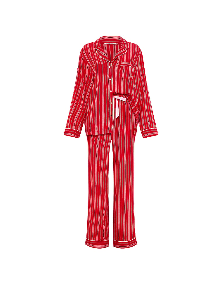 CozyFlannel™ Long Pajama Set - Lipstick Candy Cane Stripes