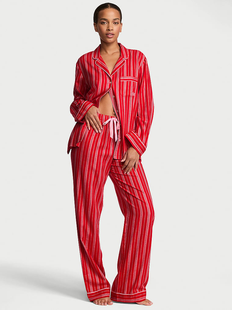 CozyFlannel™ Long Pajama Set - Lipstick Candy Cane Stripes