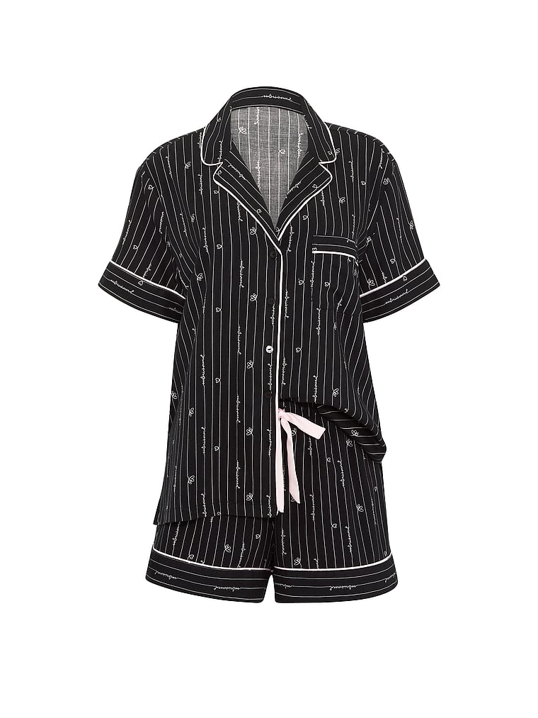 CozyFlannel™ Short Pajama Set - Black Heart Stripes