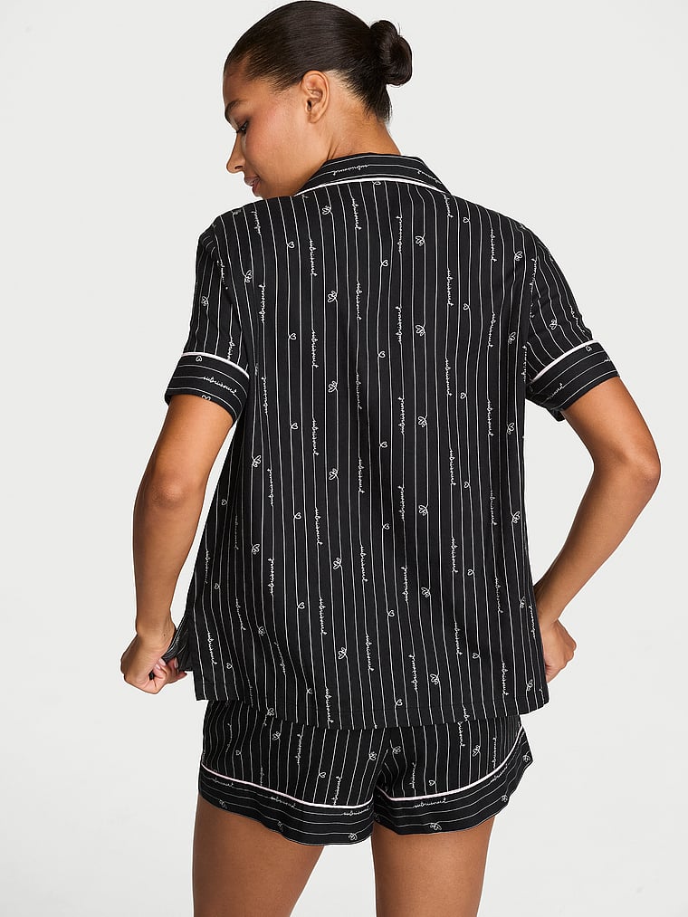 CozyFlannel™ Short Pajama Set - Black Heart Stripes