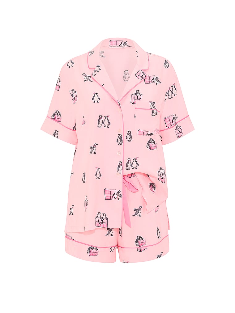 CozyFlannel™ Short Pajama Set - Pink Penguins