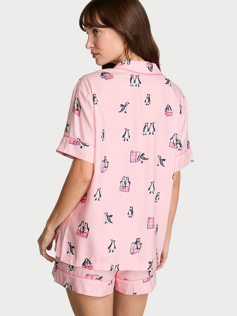 CozyFlannel™ Short Pajama Set - Pink Penguins