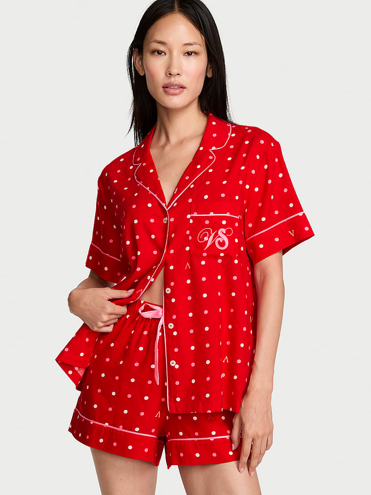 CozyFlannel™ Short Pajama Set - Lipstick Dots
