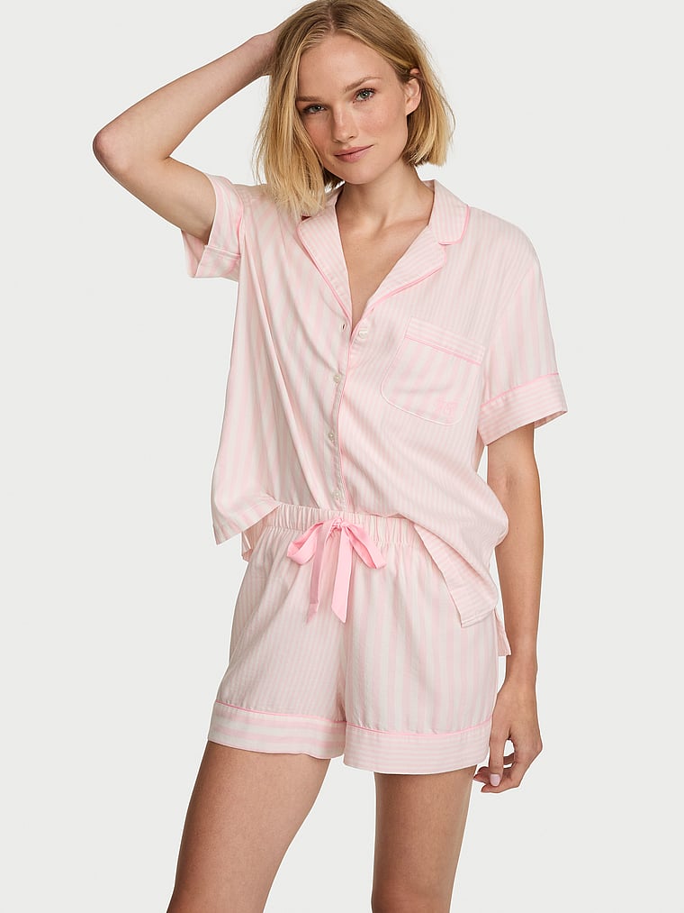 CozyFlannel™ Short Pajama Set - Pink Mixed Heritage Stripes
