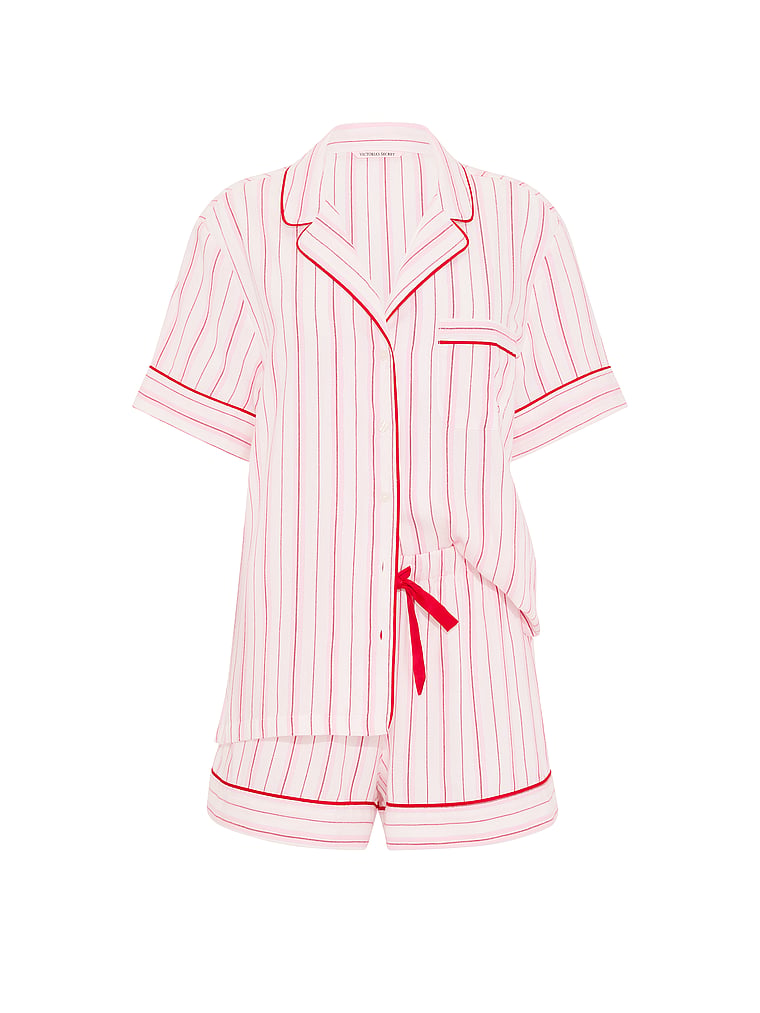CozyFlannel™ Short Pajama Set - White Candy Cane Stripes