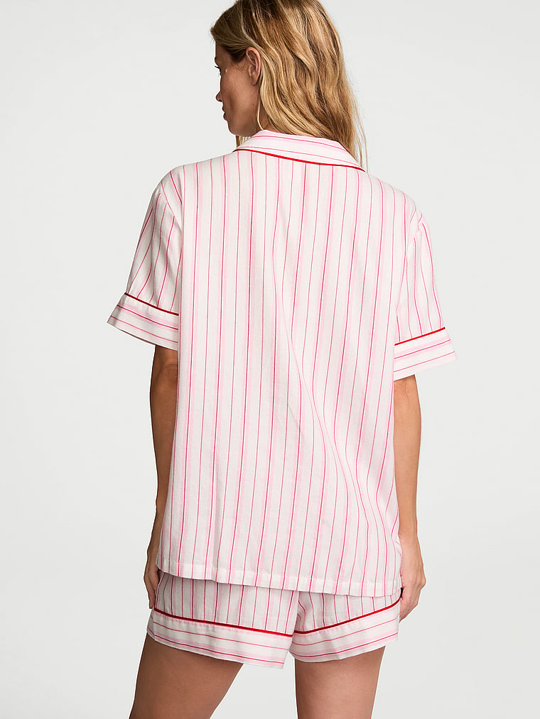 CozyFlannel™ Short Pajama Set - White Candy Cane Stripes