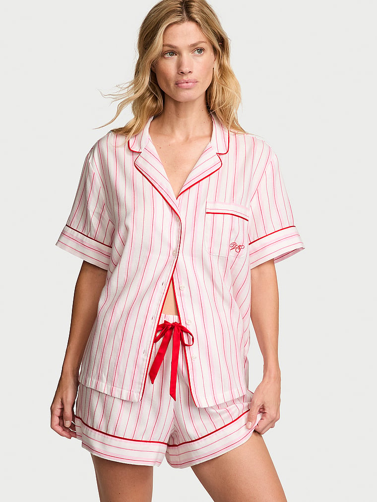 CozyFlannel™ Short Pajama Set - White Candy Cane Stripes