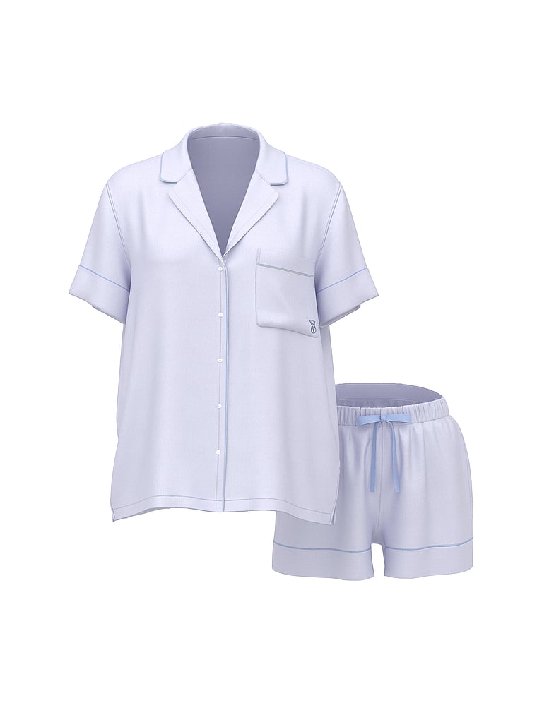 Signature Satin Short Pajama Set - Icy Lavender