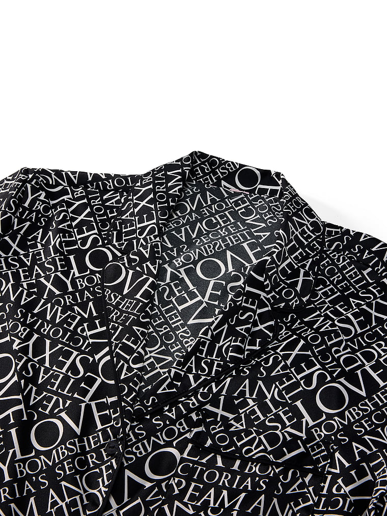 Signature Satin Short Pajama Set - Black & White Newspaper