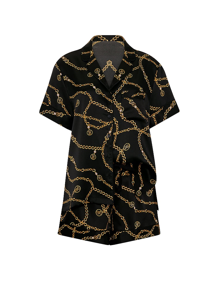 Signature Satin Short Pajama Set - Black Chains