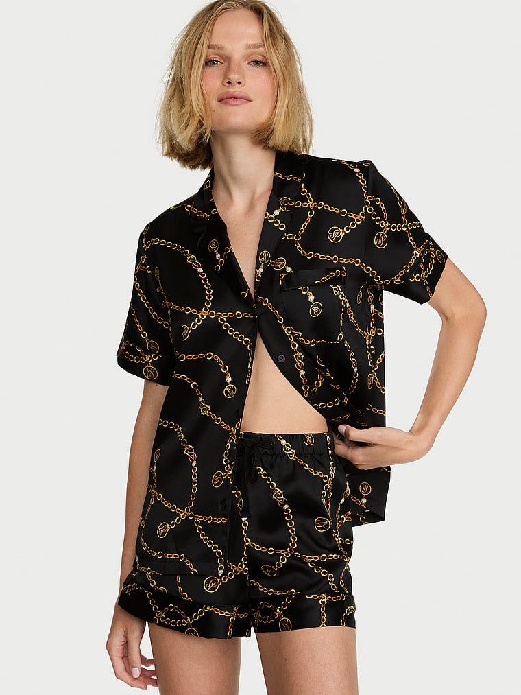 Signature Satin Short Pajama Set - Black Chains