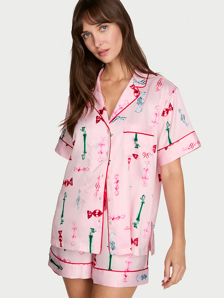 Signature Satin Short Pajama Set - Angel Pink Candies