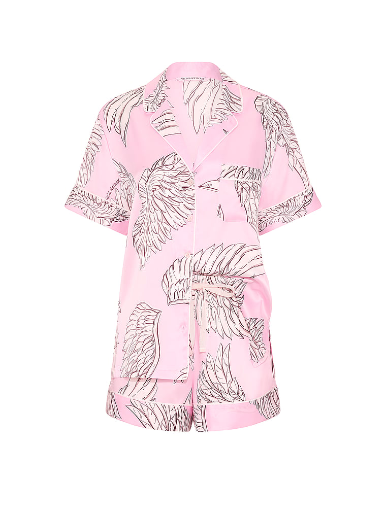 Signature Satin Short Pajama Set - Angel Pink Wings