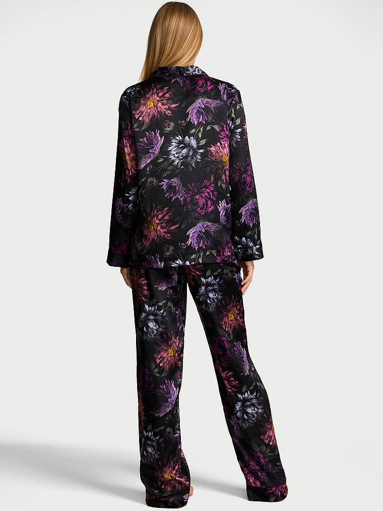 Signature Satin Long Pajama Set - Dark Floral