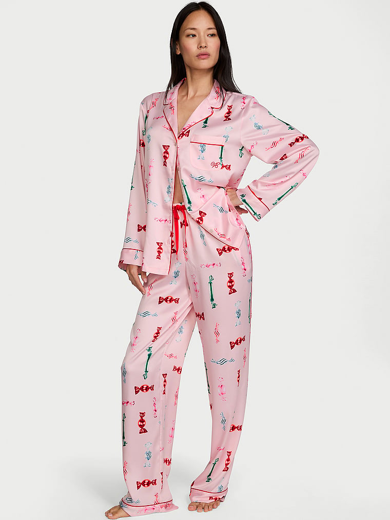 Signature Satin Long Pajama Set - Angel Pink Candies
