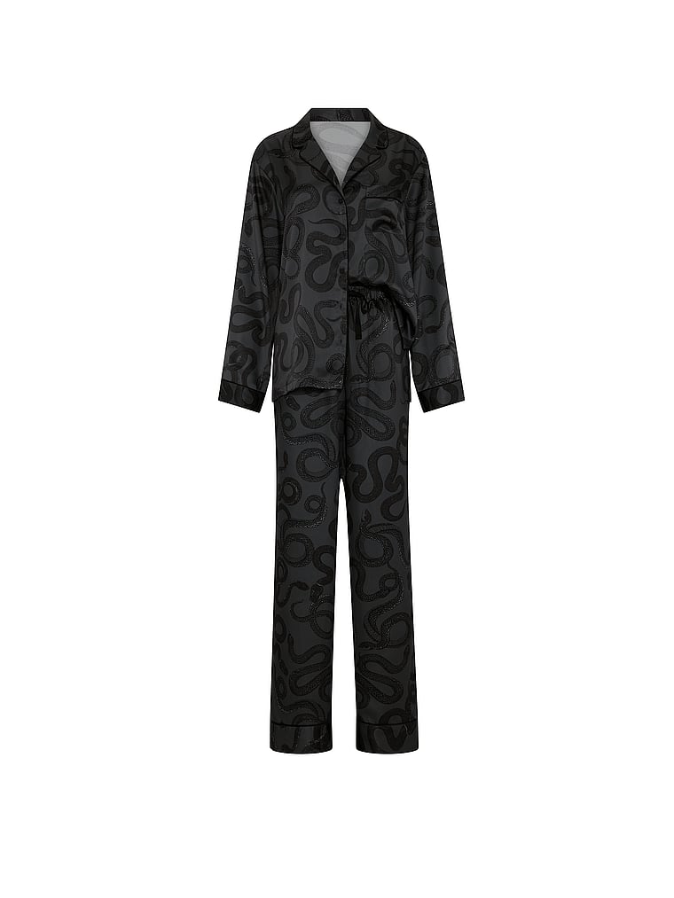 Signature Satin Long Pajama Set - Classic Smoke Snakes