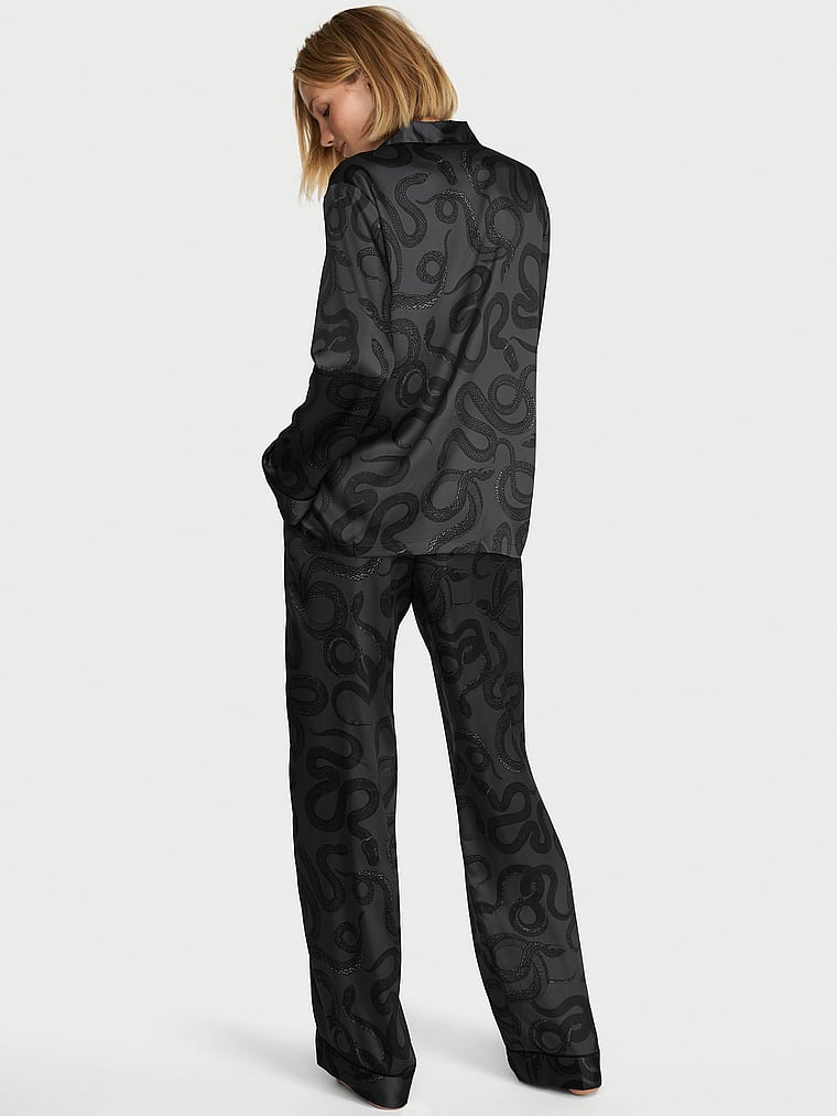 Signature Satin Long Pajama Set - Classic Smoke Snakes