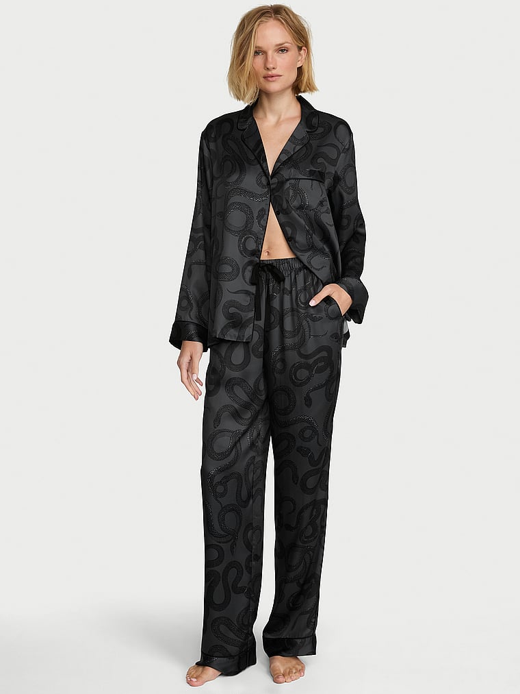 Signature Satin Long Pajama Set - Classic Smoke Snakes