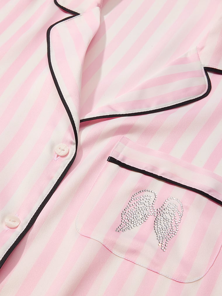 Signature Satin Long Pajama Set - Iconic Pink Stripes