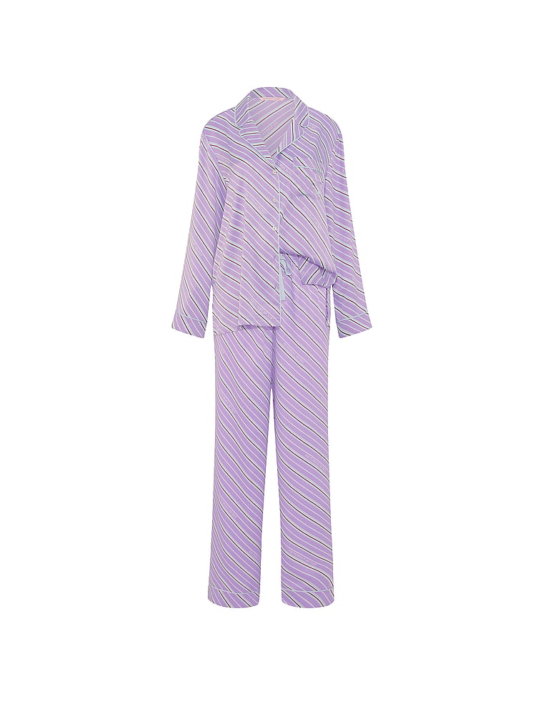 Signature Satin Long Pajama Set - Alluring Lilac Stripes